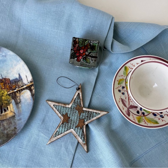 Vintage Solid Blue Color Cotton Tablecloth Approximately 42 x 44 - Picture 15 of 15